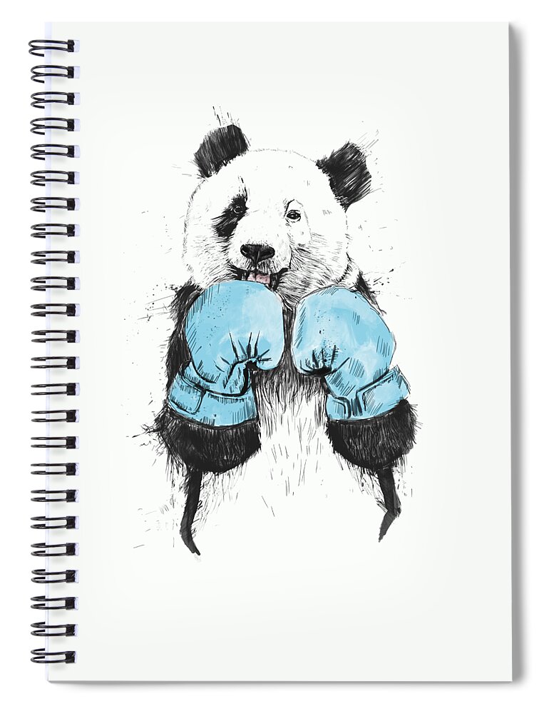 Panda Spiral Notebook featuring the drawing The Winner by Balazs Solti