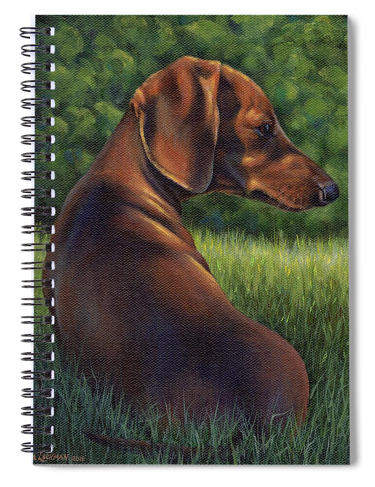Dachshund Spiral Notebook featuring the painting The Wise Wiener Dog by Kim Lockman