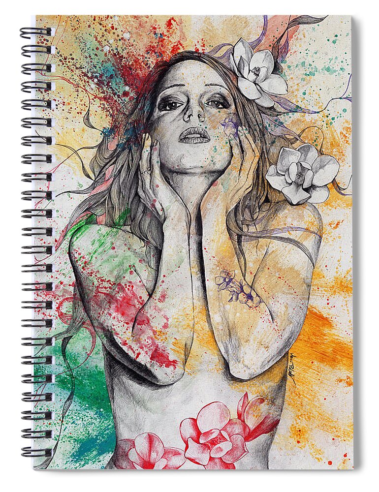 Nude Girl Spiral Notebook featuring the drawing The Withering Spring by Marco Paludet