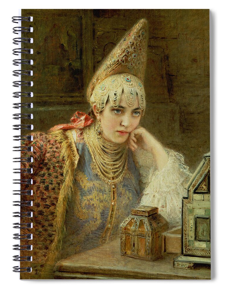 Costume Spiral Notebook featuring the painting The Young Bride by Konstantin Egorovich Makovsky