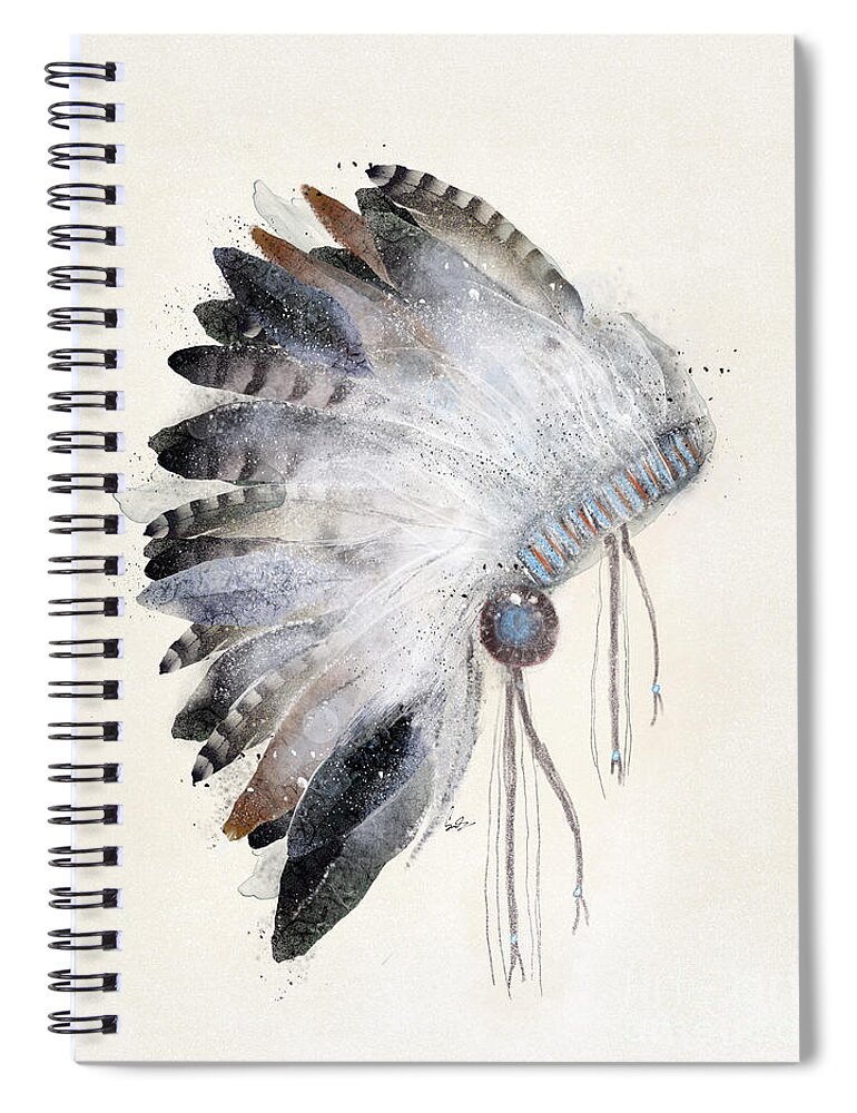 Native Headdress Spiral Notebook featuring the painting The Headdress by Bri Buckley