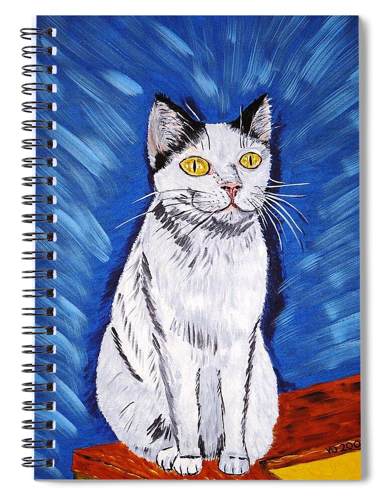 Cat Spiral Notebook featuring the painting There is a Bird by Valerie Ornstein