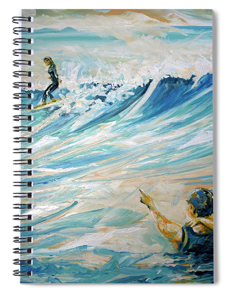 Surfing Spiral Notebook featuring the painting There's Mommy by William Love
