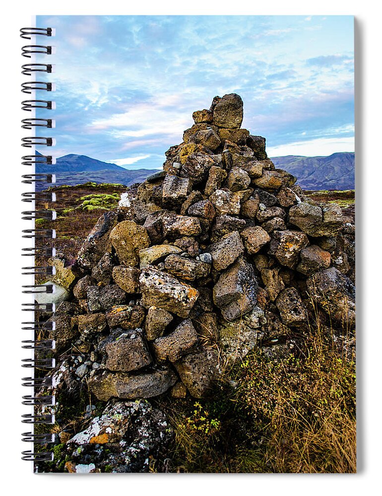 Iceland Spiral Notebook featuring the photograph Thingvellir Cairn 2 by Deborah Smolinske