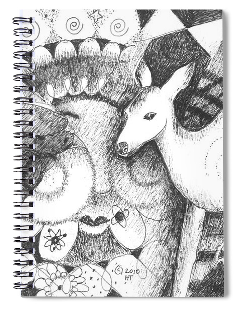 Deer Spiral Notebook featuring the drawing Thinking of Mary by Helena Tiainen