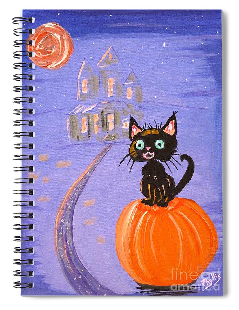 Halloween Spiral Notebook featuring the painting Things I Like Best at Halloween by Phyllis Kaltenbach