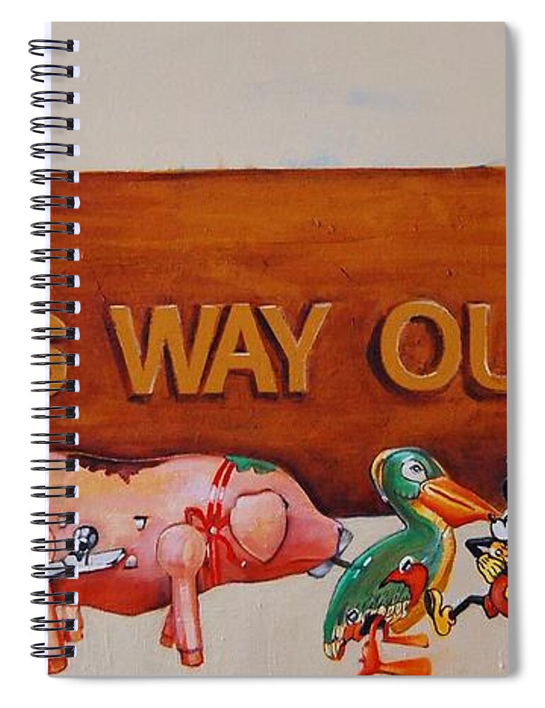 Tin Toys Spiral Notebook featuring the painting This Way Out by Jean Cormier