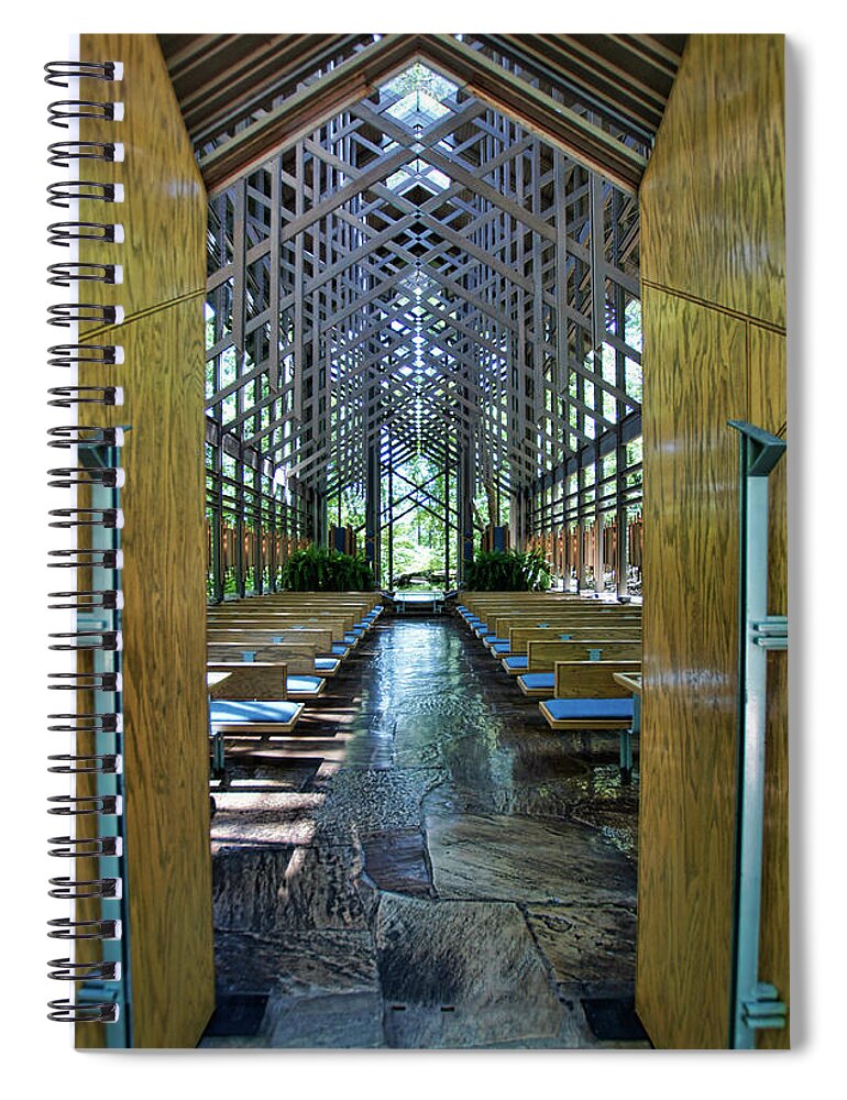 thorncrown Chapel Entrance Spiral Notebook featuring the photograph Thorncrown Chapel Entrance by Cricket Hackmann