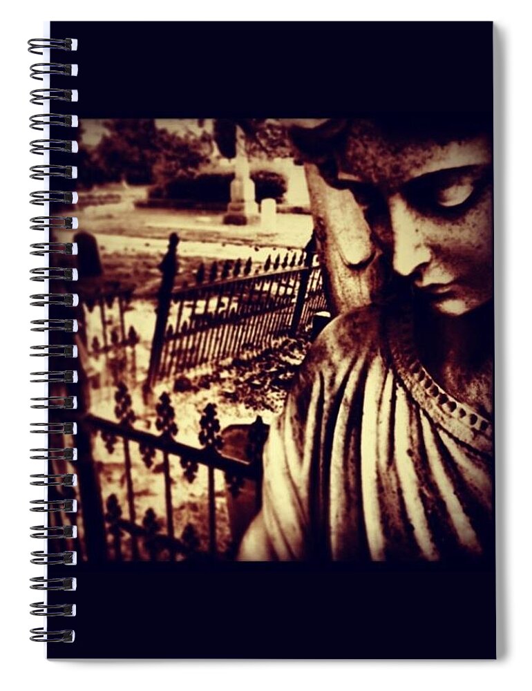  Stone Angel Spiral Notebook featuring the photograph thoughtful Angel by Aaron Martens