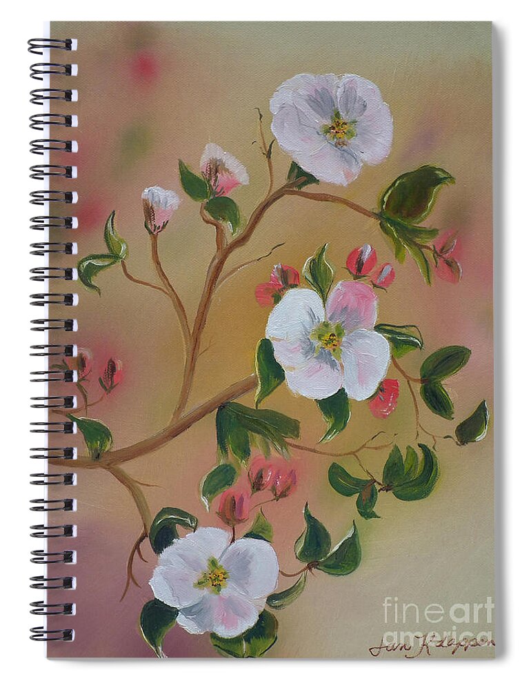 Apple Blossoms Spiral Notebook featuring the painting Three Blooms - Apple Orchard - Ellijay by Jan Dappen
