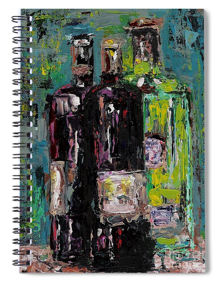 Wine Spiral Notebook featuring the painting Three Bottles of Wine by Frances Marino