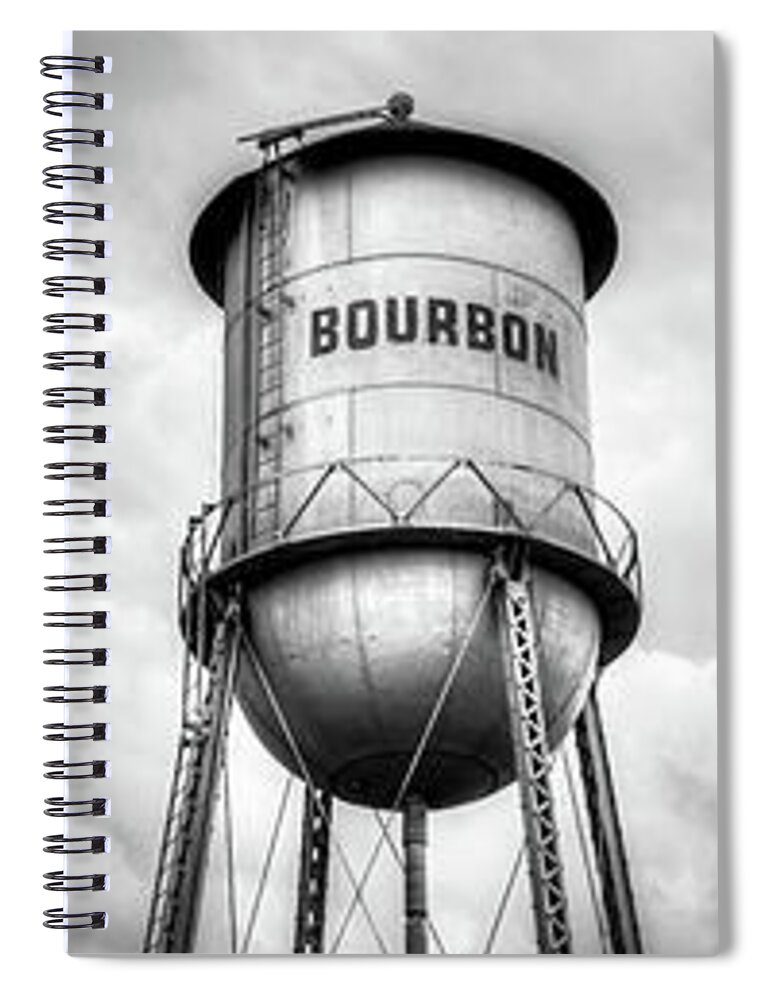America Spiral Notebook featuring the photograph Three Bourbon Whiskey Towers Panorama - Monochrome by Gregory Ballos