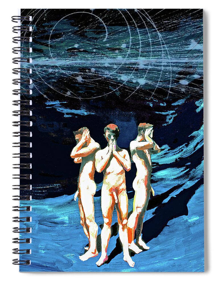 Nude Figures Spiral Notebook featuring the painting Three Boys, Hear No Evil, Speak No Evil, See No Evil by Rene Capone