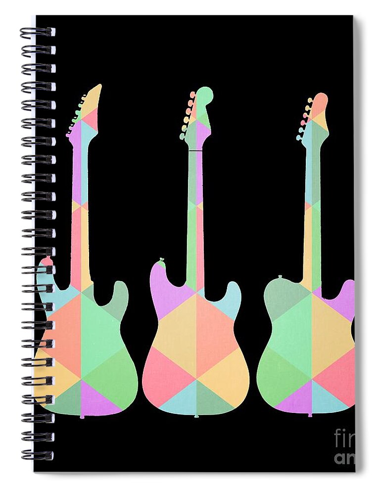 Guitars Spiral Notebook featuring the painting Three Guitars Triangles Tee by Edward Fielding