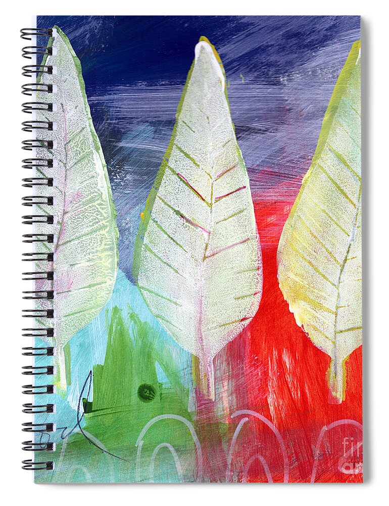Abstract Spiral Notebook featuring the painting Three Leaves Of Good by Linda Woods