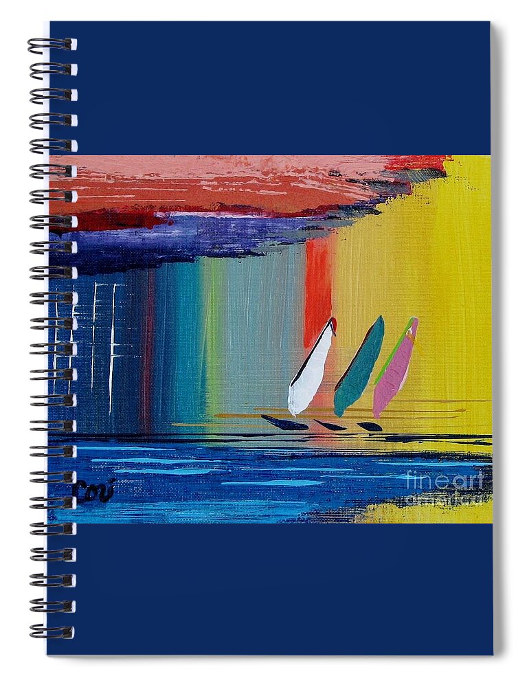 Sailboat Spiral Notebook featuring the painting Three Sails by Corinne Carroll
