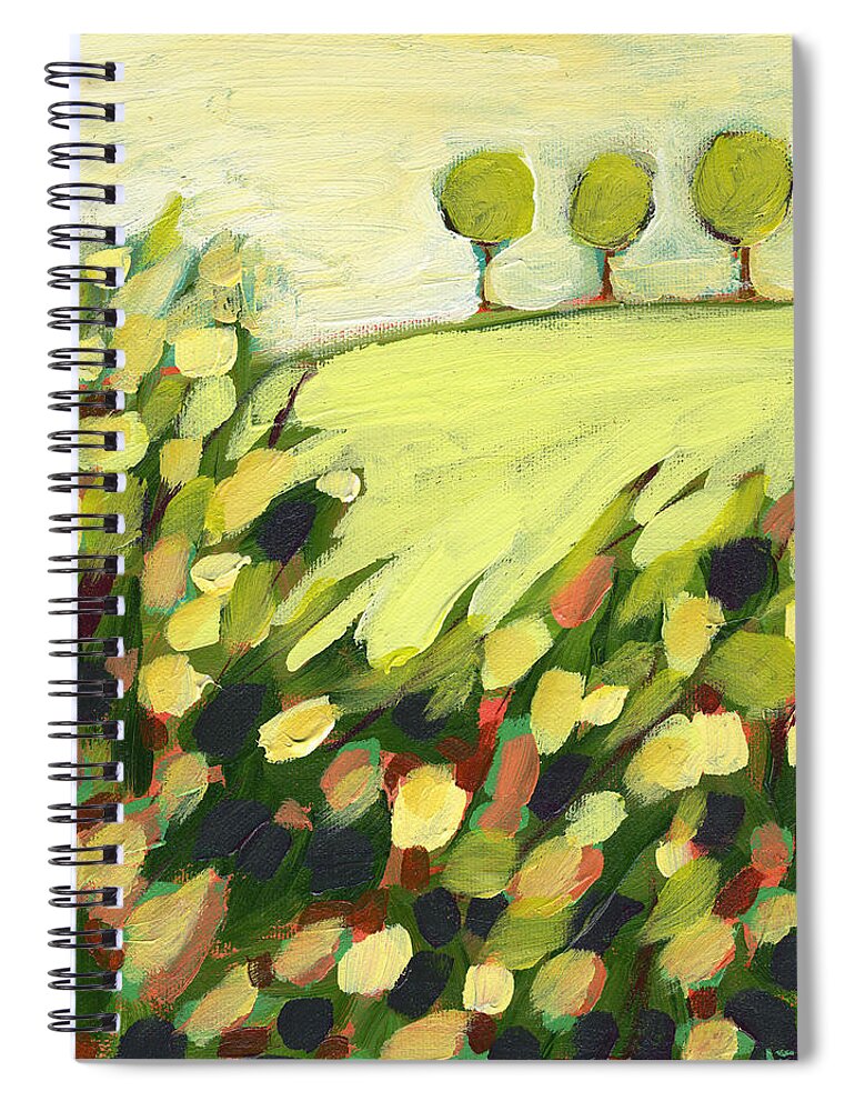 #faatoppicks Spiral Notebook featuring the painting Three Trees on a Hill by Jennifer Lommers