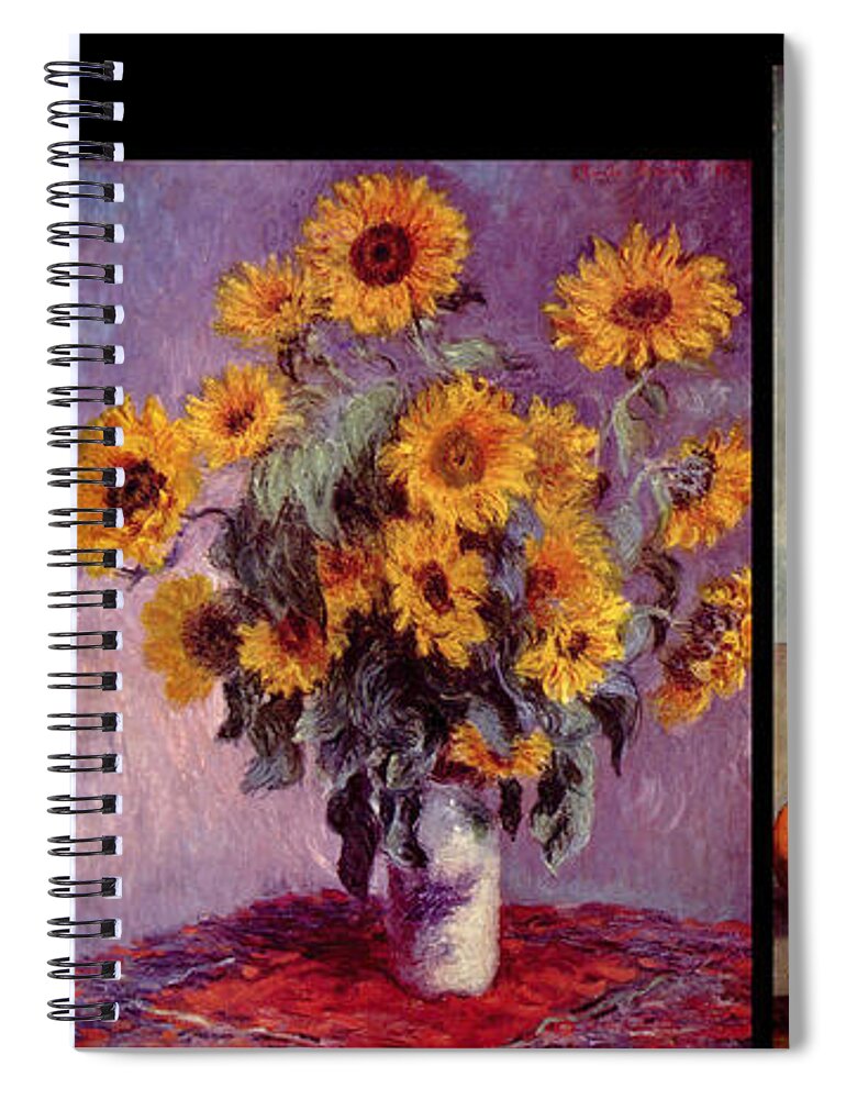Abstract In The Living Room Spiral Notebook featuring the digital art Three Vases van Gogh - Monet - Cezanne by David Bridburg