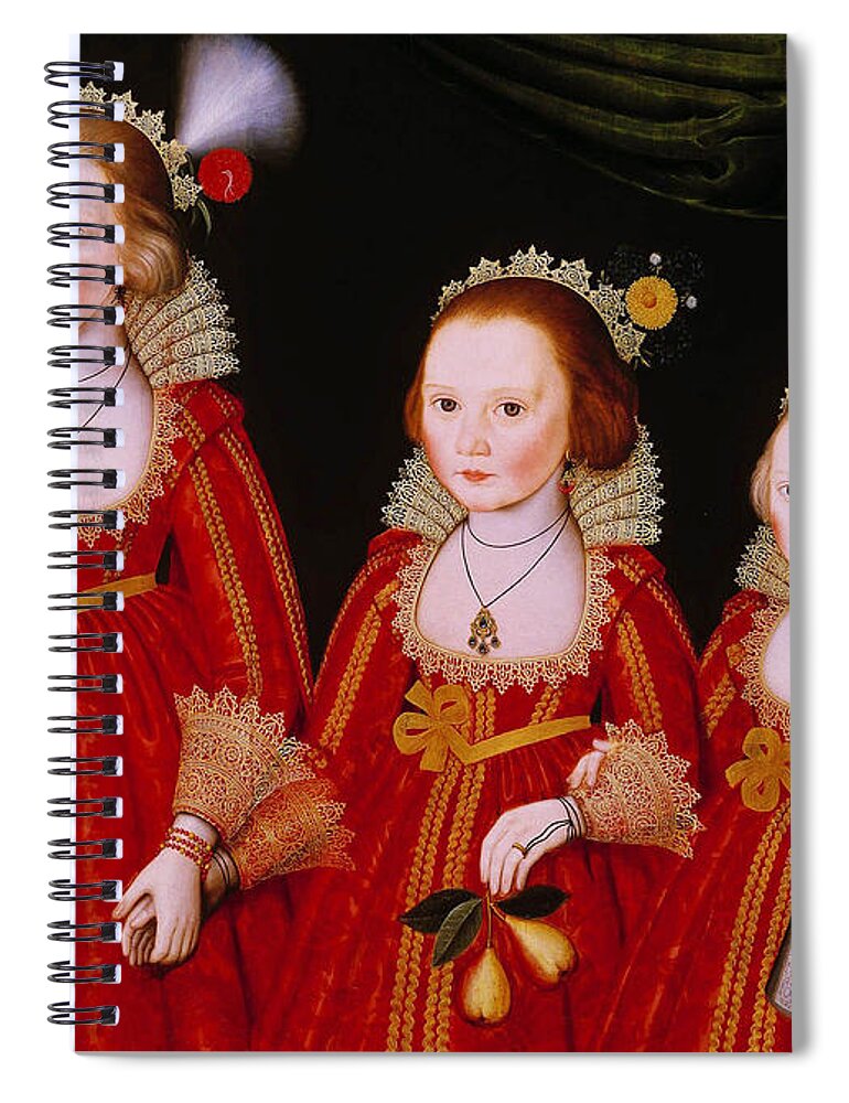 Follower Of William Larkin Spiral Notebook featuring the painting Three Young Girls by Follower of William Larkin