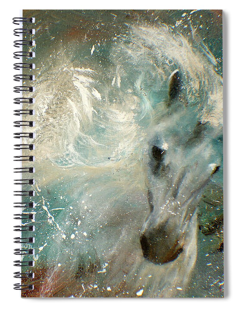 Horse Paintings Spiral Notebook featuring the painting Poseiden's Thunder by Barbie Batson