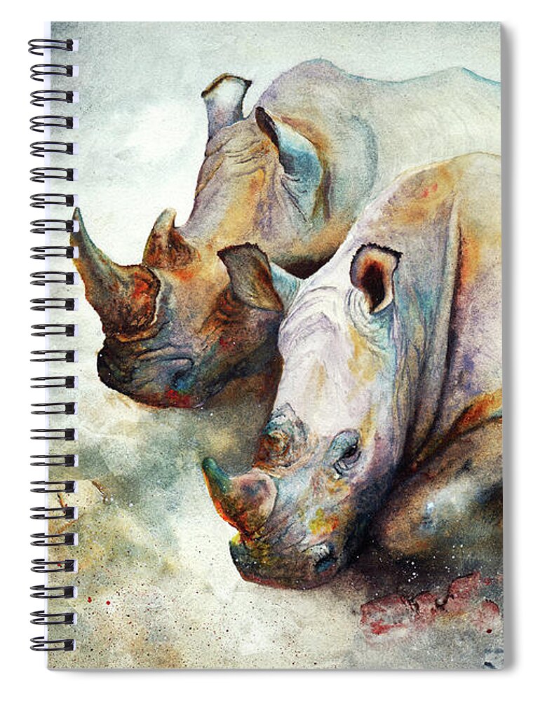 Rhino Spiral Notebook featuring the painting Thunderstruck by Peter Williams