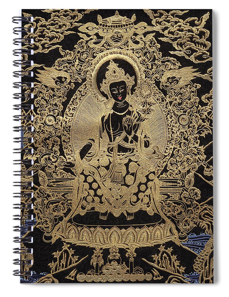 'treasures Of Tibet' Collection By Serge Averbukh Buddha Spiral Notebook featuring the digital art Tibetan Thangka - Maitreya Buddha by Serge Averbukh