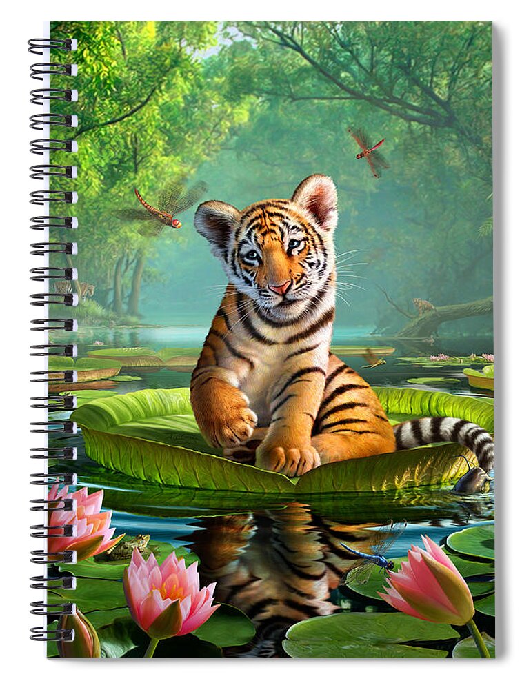 Tiger Spiral Notebook featuring the digital art Tiger Lily by Jerry LoFaro