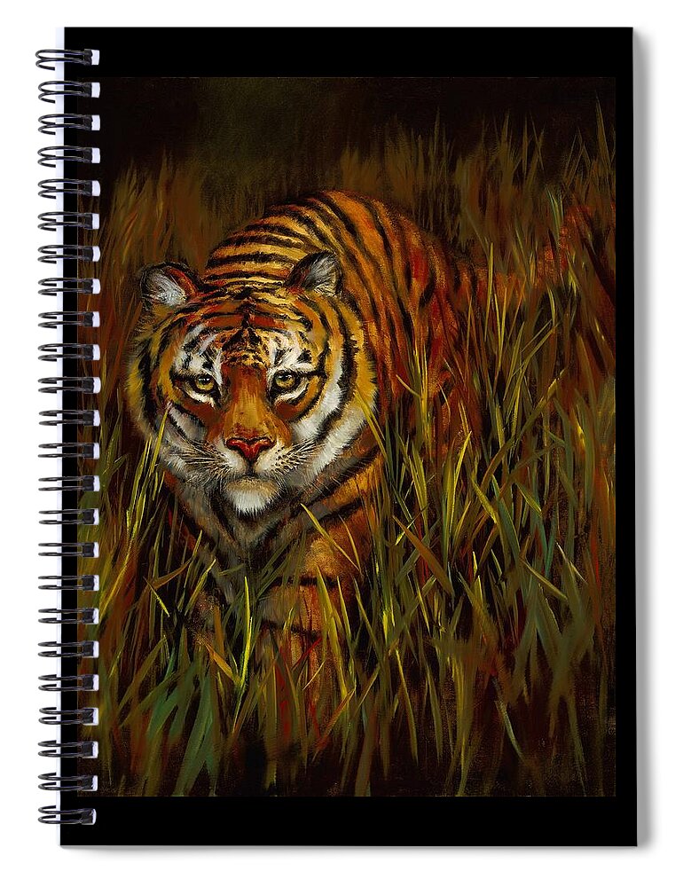 Tiger Spiral Notebook featuring the painting Quietly Waiting by Lynne Pittard