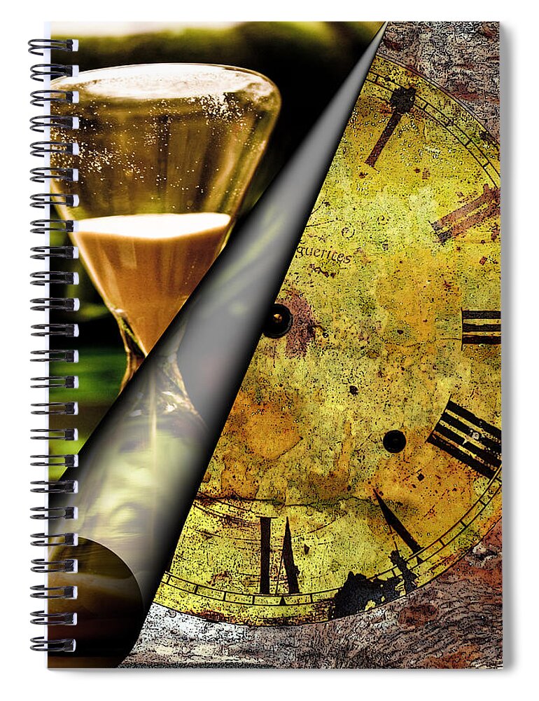 Time Spiral Notebook featuring the painting Time Pieces - Clocks With No Hands by Marie Jamieson