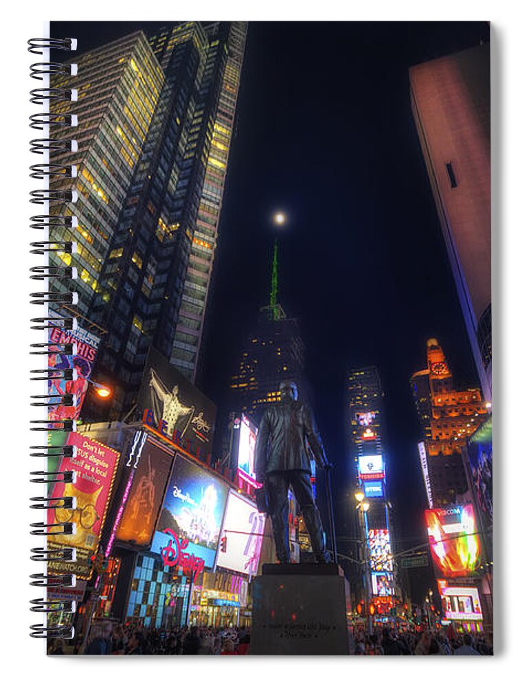 Art Spiral Notebook featuring the photograph Times Square Moonlight by Yhun Suarez