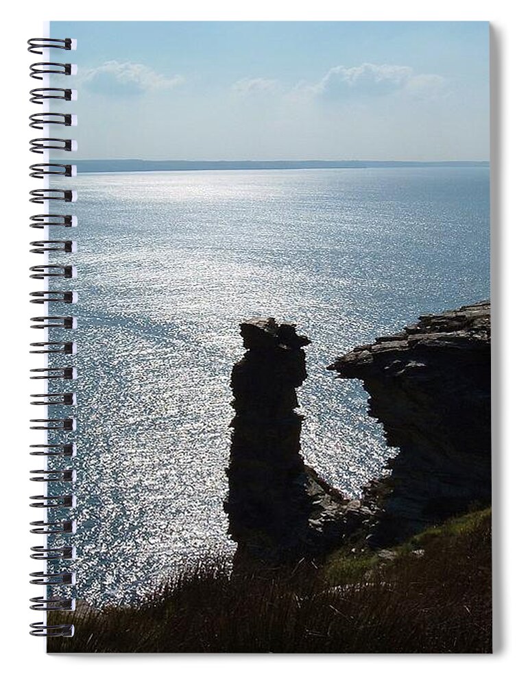 Tintagel Spiral Notebook featuring the photograph Rock Stack Tintagel Cornwall by Richard Brookes