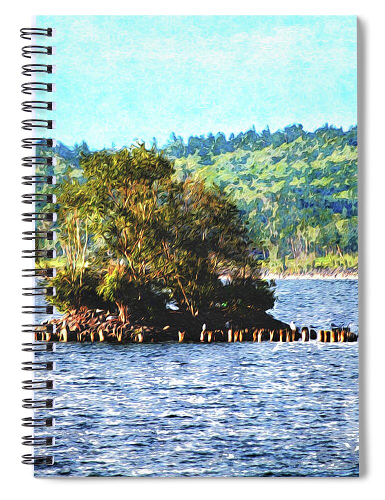 Water Spiral Notebook featuring the digital art Tiny Island of The Big Lake by Phil Perkins