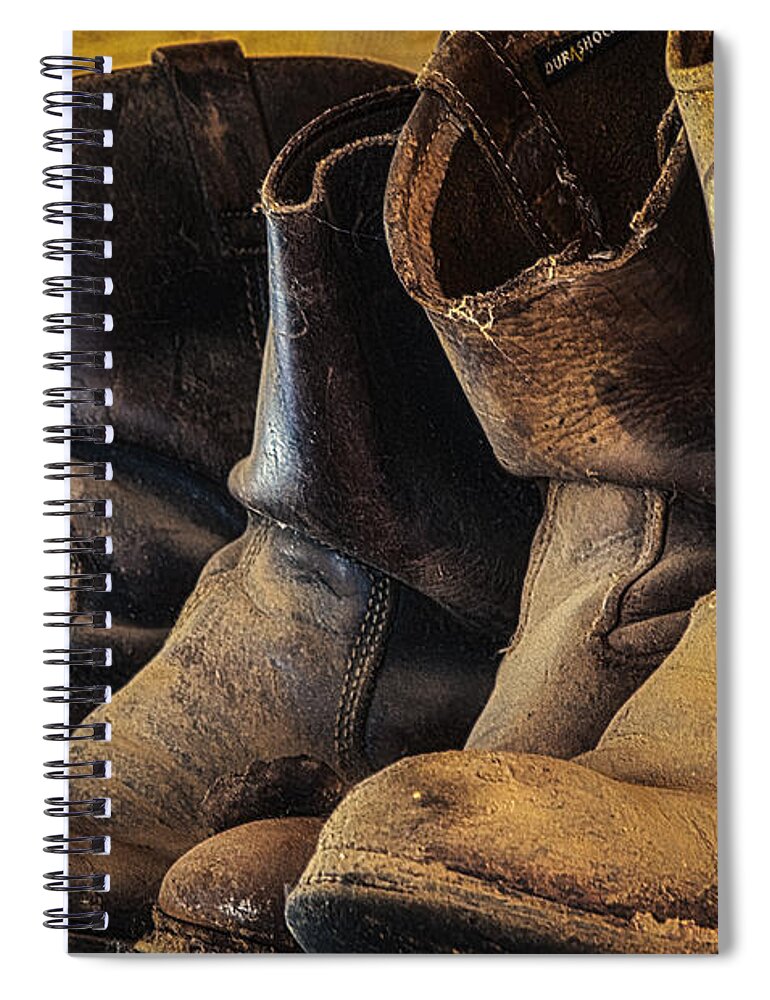 Boots Spiral Notebook featuring the photograph Tired Boots by Laura Pratt