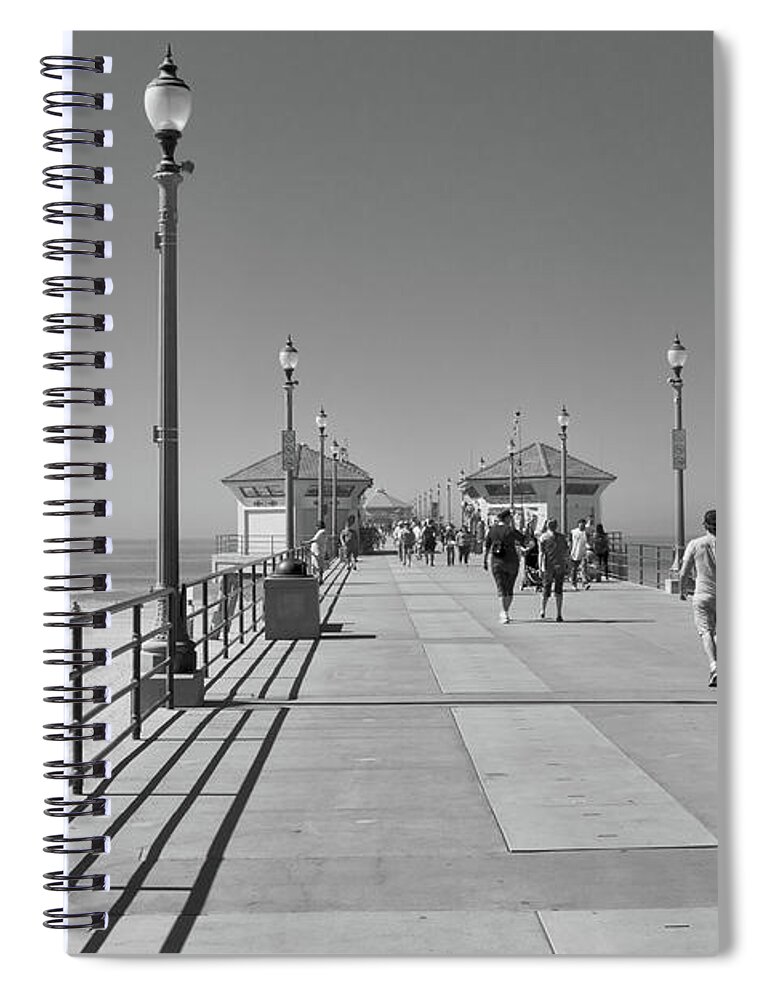 Huntington Beach Spiral Notebook featuring the photograph To The Sea on Huntington Beach Pier by Ana V Ramirez