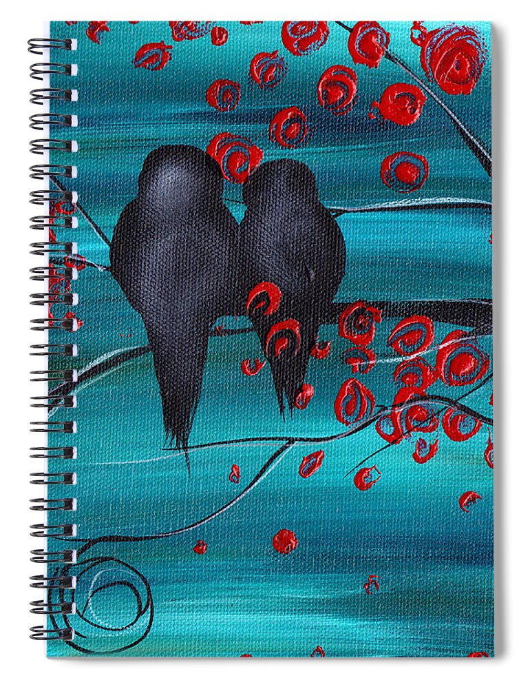 Love Birds Spiral Notebook featuring the painting Together as one by Abril Andrade