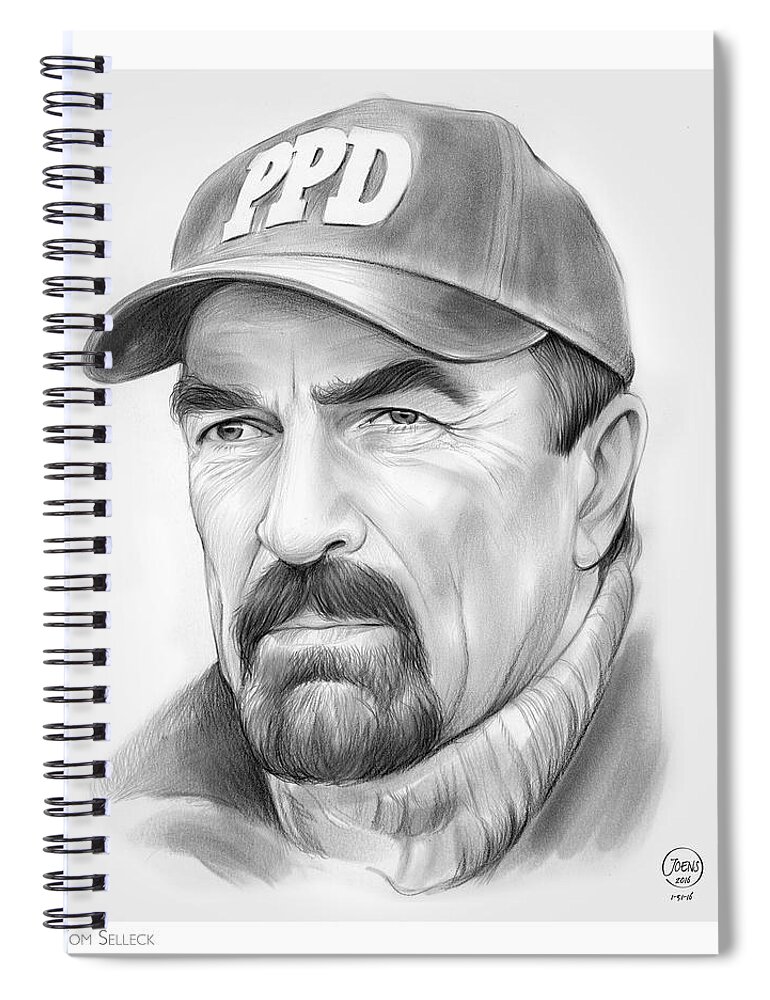 Tom Selleck Spiral Notebook featuring the drawing Tom Selleck by Greg Joens