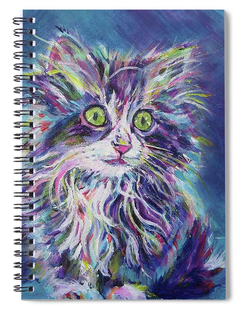 Kitten Spiral Notebook featuring the painting Too cute kitten by Karin McCombe Jones