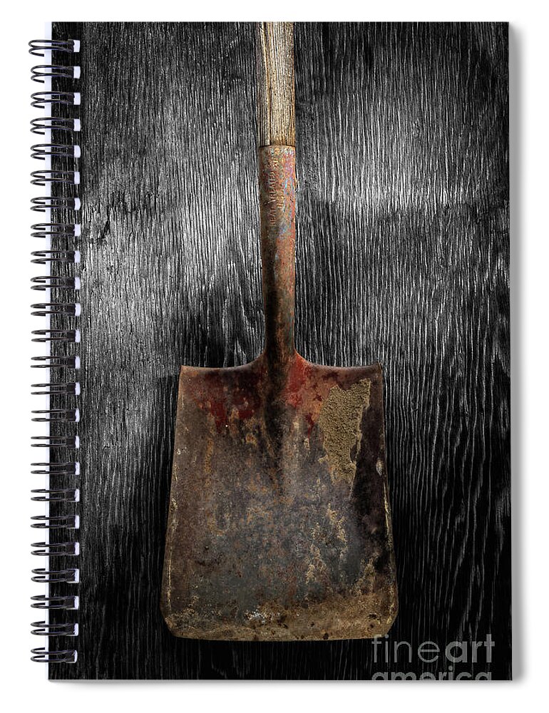Antique Spiral Notebook featuring the photograph Tools On Wood 4 on BW by YoPedro