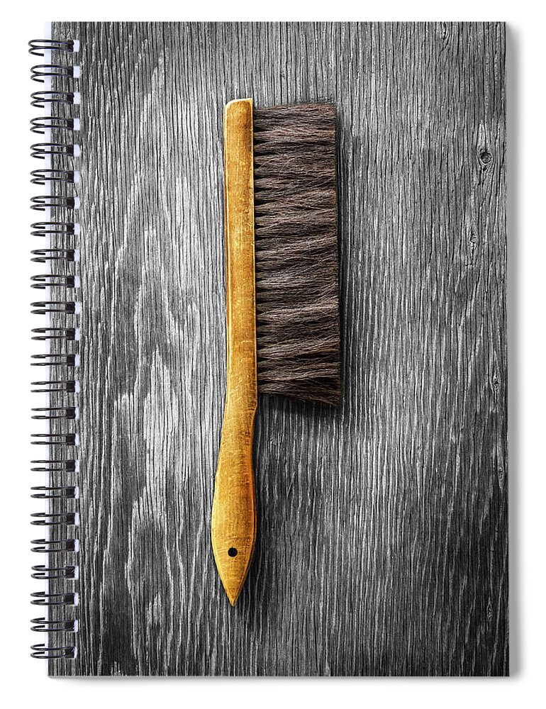 Art Spiral Notebook featuring the photograph Tools On Wood 52 on BW by YoPedro