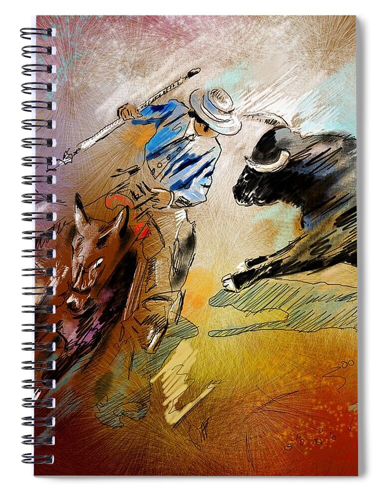 Bullfight Spiral Notebook featuring the painting Toroscape 42 by Miki De Goodaboom