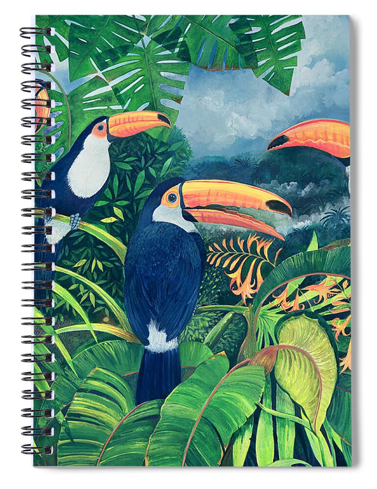 Toucan Spiral Notebook featuring the painting Toucan Talk by Lisa Graa Jensen