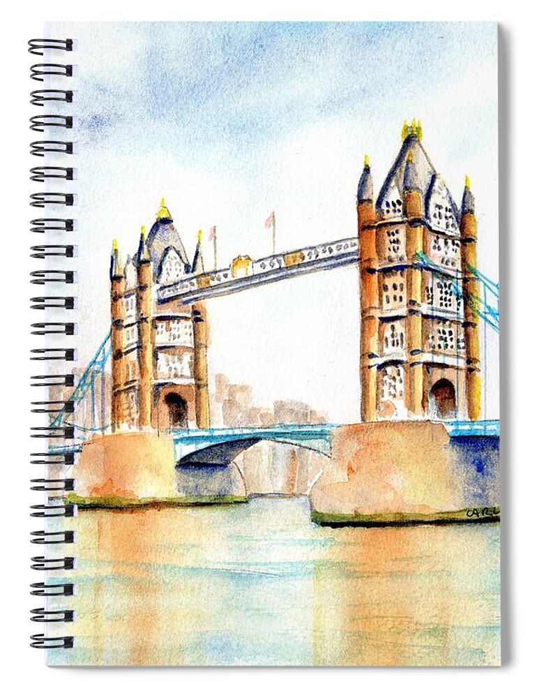 Bridge Spiral Notebook featuring the painting Tower Bridge London by Carlin Blahnik CarlinArtWatercolor