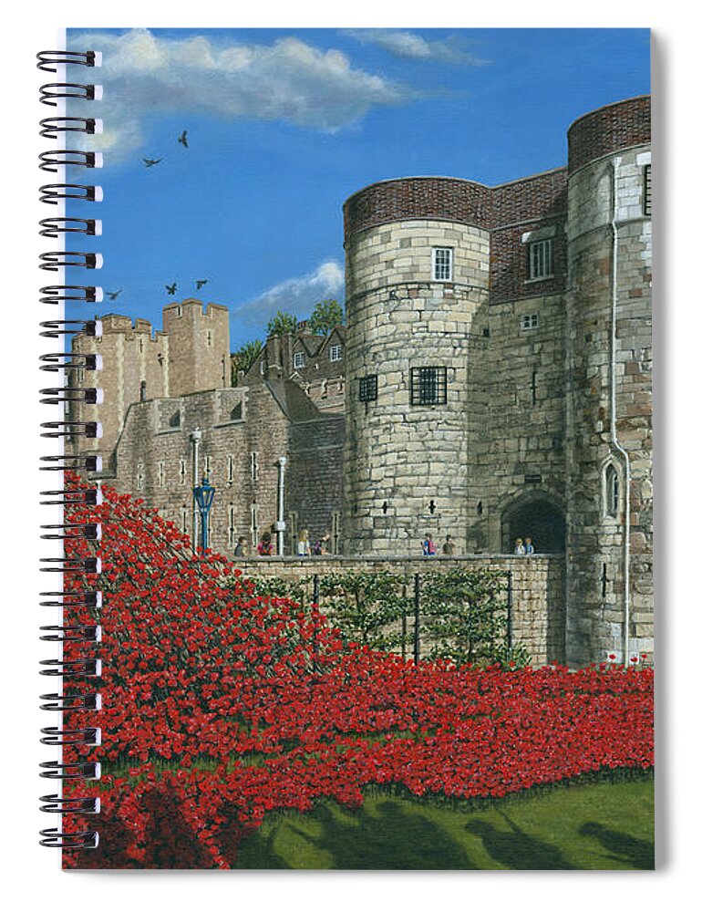 Tower Of London Spiral Notebook featuring the painting Tower of London Poppies - Blood Swept Lands and Seas of Red by Richard Harpum
