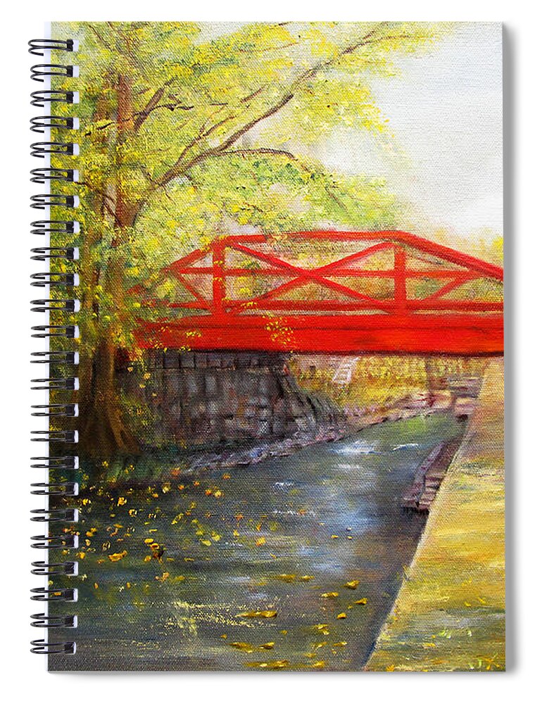 Towpath Spiral Notebook featuring the painting Towpath in New Hope by Loretta Luglio