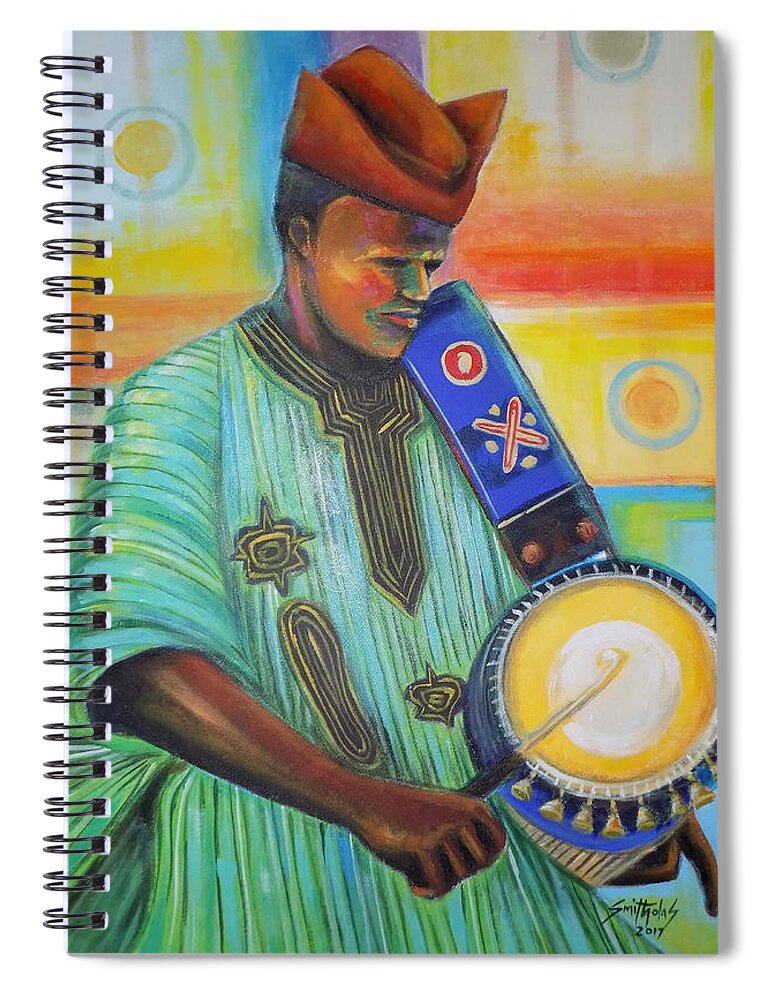 Living Room Spiral Notebook featuring the painting Traditional Drummer by Olaoluwa Smith