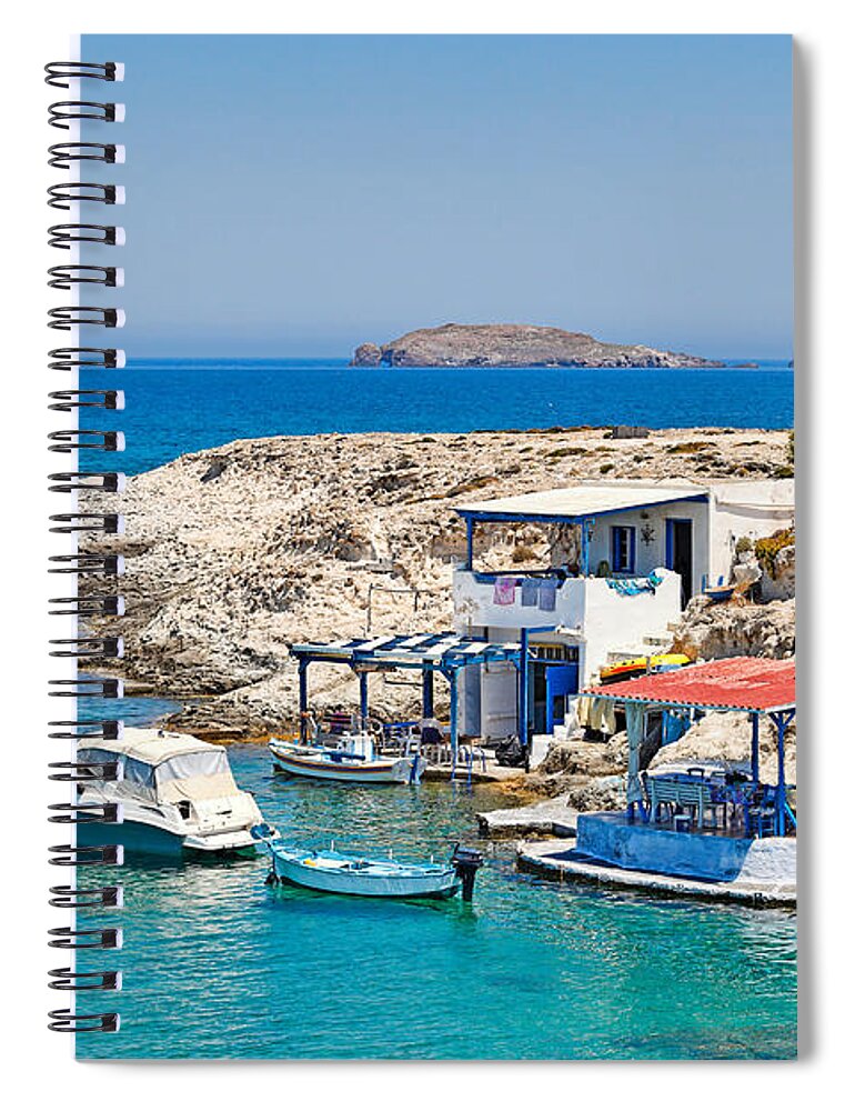 Milos Spiral Notebook featuring the photograph Traditional houses in Mytakas of Milos - Greece by Constantinos Iliopoulos