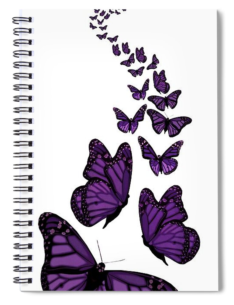 Purple Spiral Notebook featuring the digital art Trail of the Purple Butterflies Transparent Background by Barbara St Jean