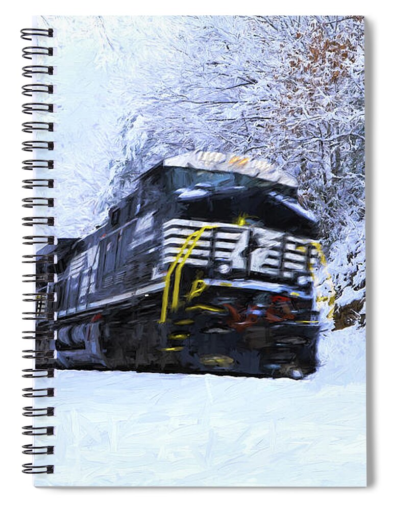 Train Spiral Notebook featuring the photograph Train And Snow Painting by Carol Montoya