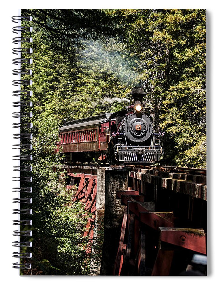 Steam Spiral Notebook featuring the photograph Train and Trestle by Betty Depee