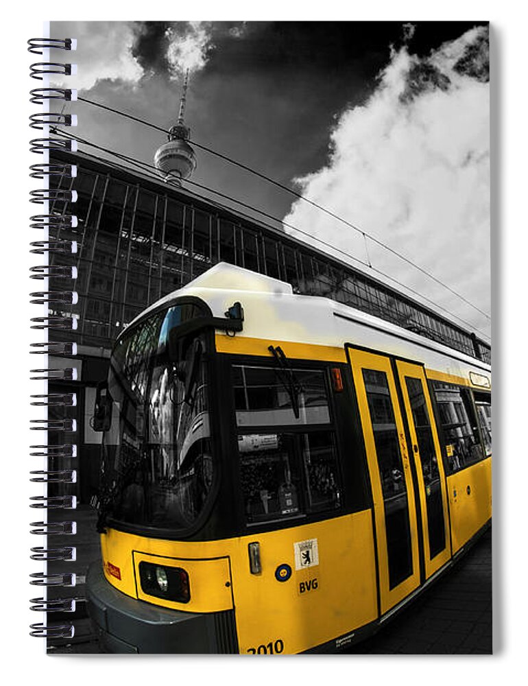 Berlin Spiral Notebook featuring the digital art Tram and tower by Nathan Wright
